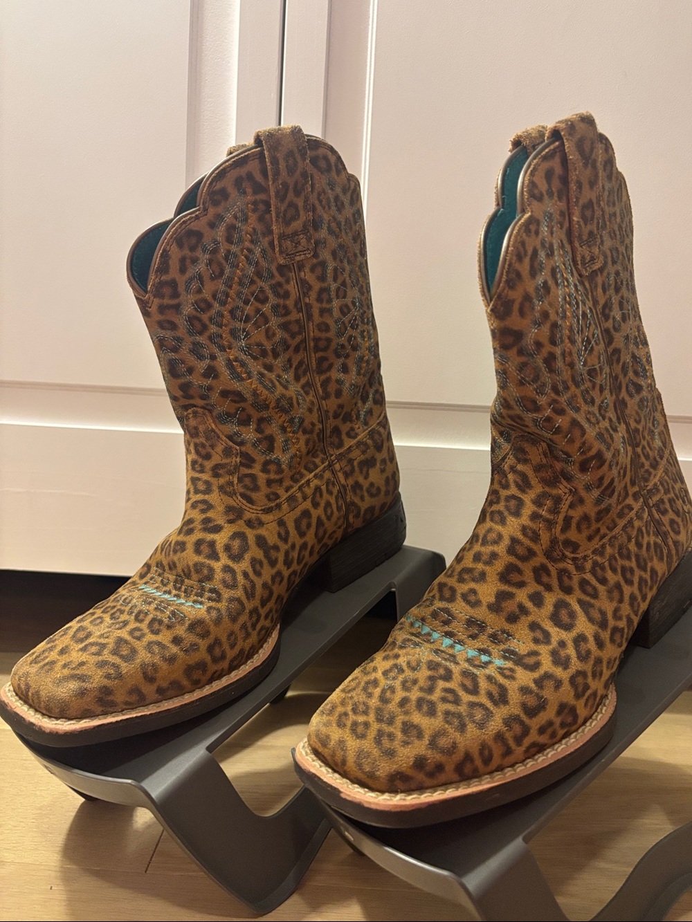 Ariat Teal and Leopard Cowboy Boots